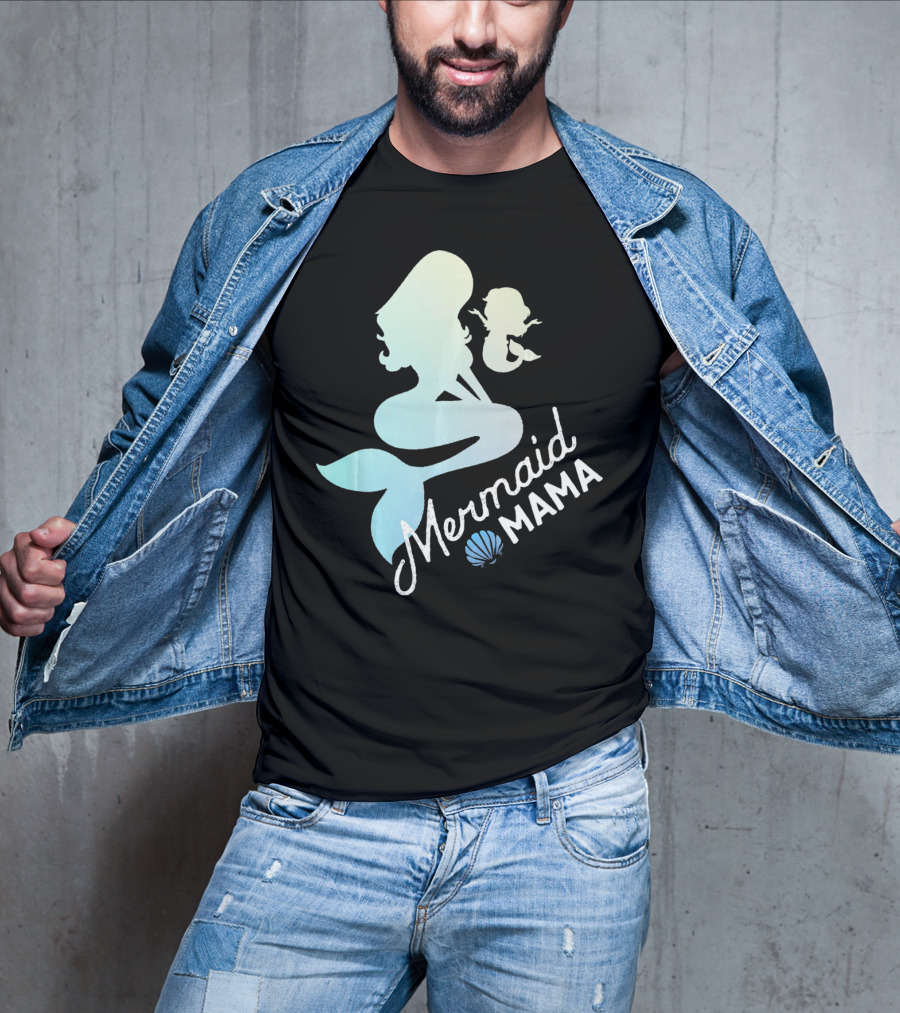 Mermaid Mama Sea Lover With Baby Silhouette And Shell T-Shirt