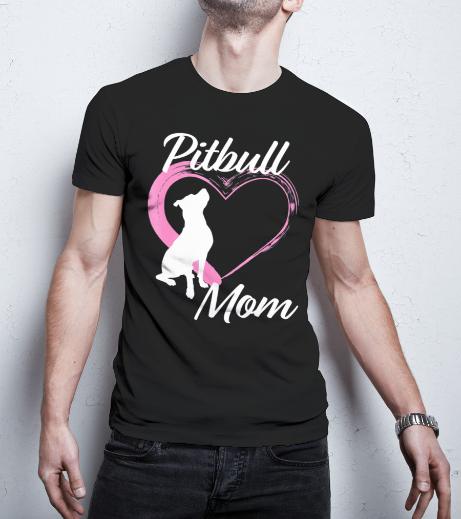 Pitbull Mom Heart Silhouette For Dog Lovers T-Shirt
