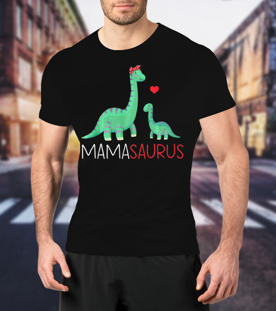 Mamasaurus Rex Mama Saurus Dinosaurs With Heart And Bow T-Shirt