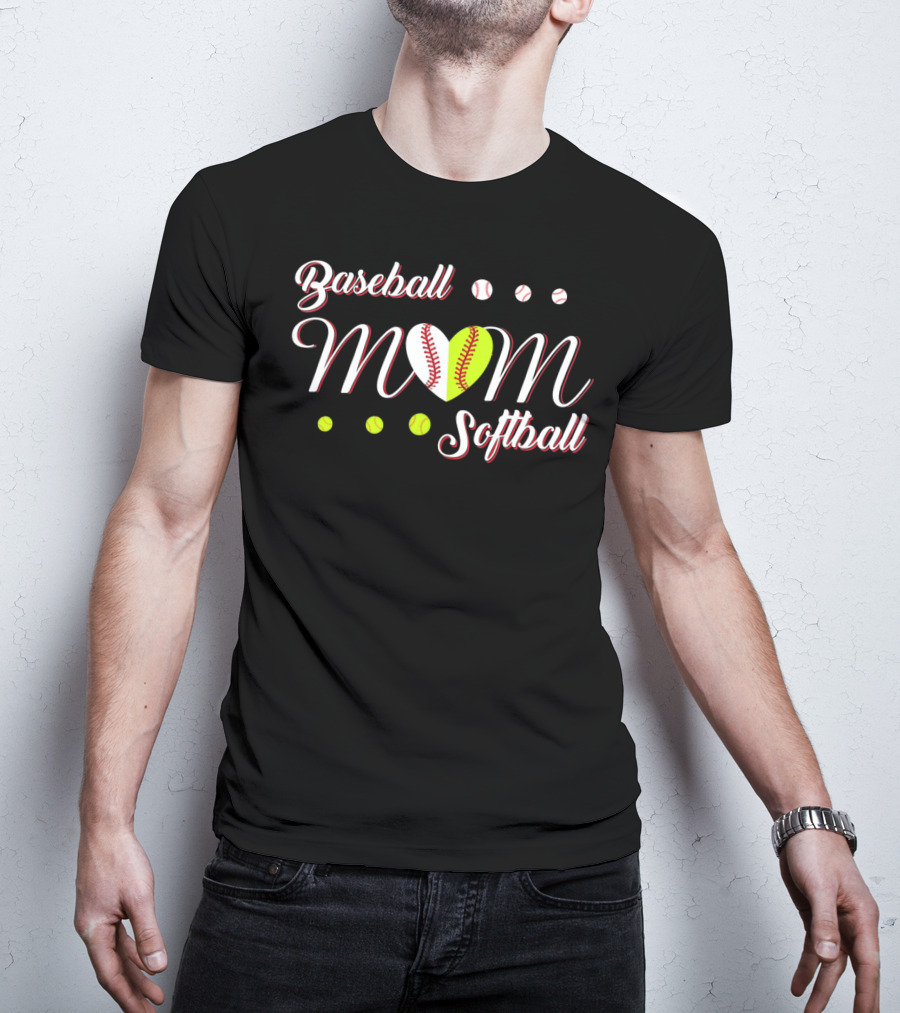 Baseball Softball Mom Heart Balls T-Shirt