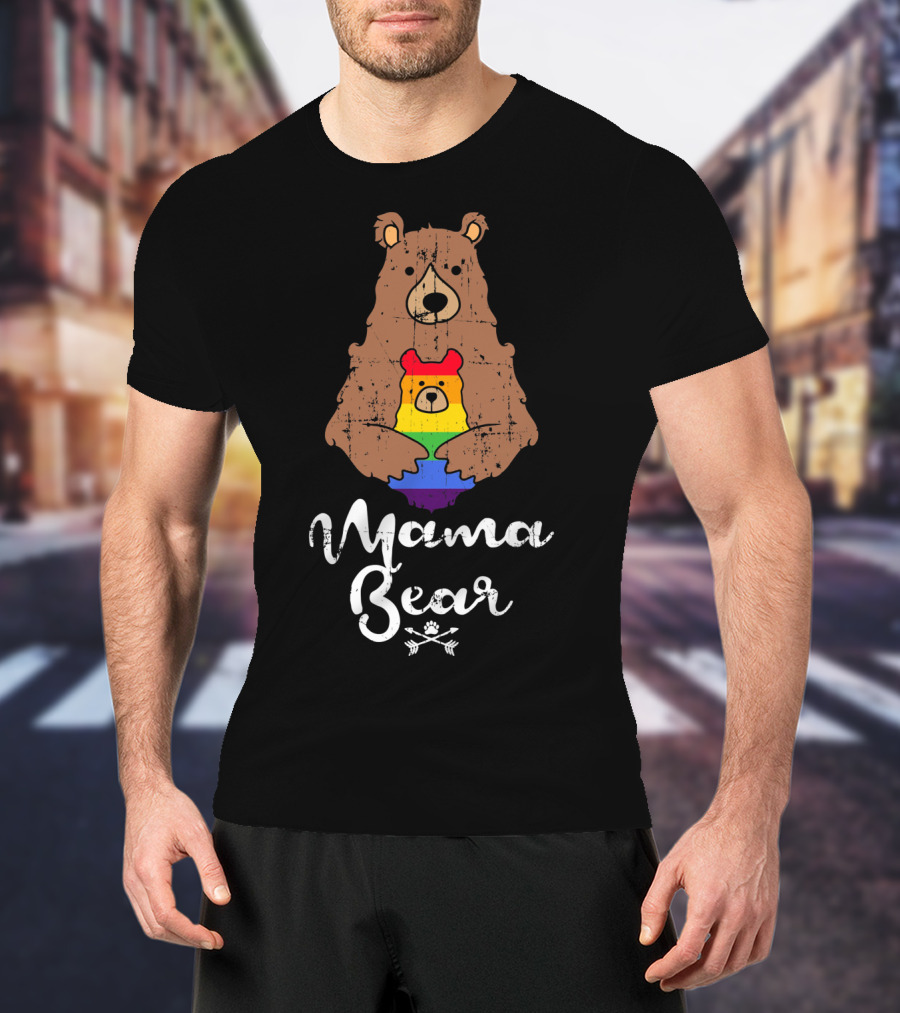 Mama Bear Proud Gay Lesbian Love Pride Bear With Rainbow Colors T-Shirt