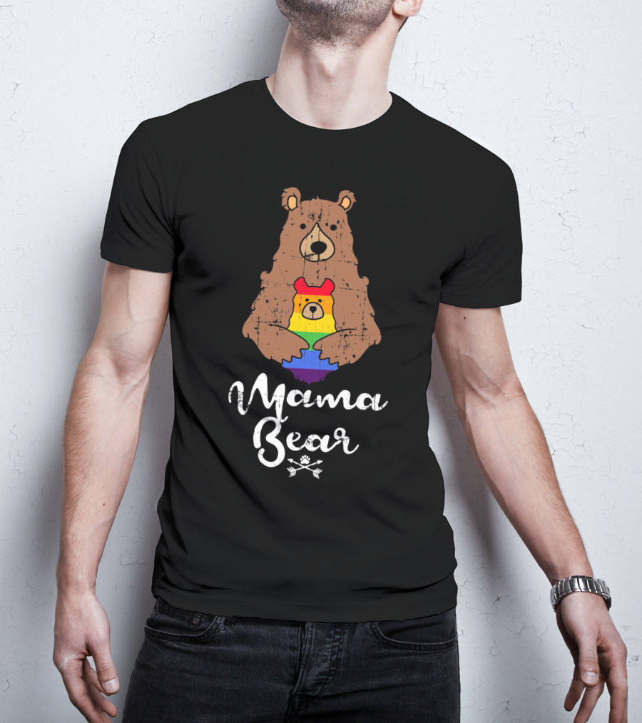 Mama Bear Proud Gay Lesbian Love Pride Bear With Rainbow Colors T-Shirt