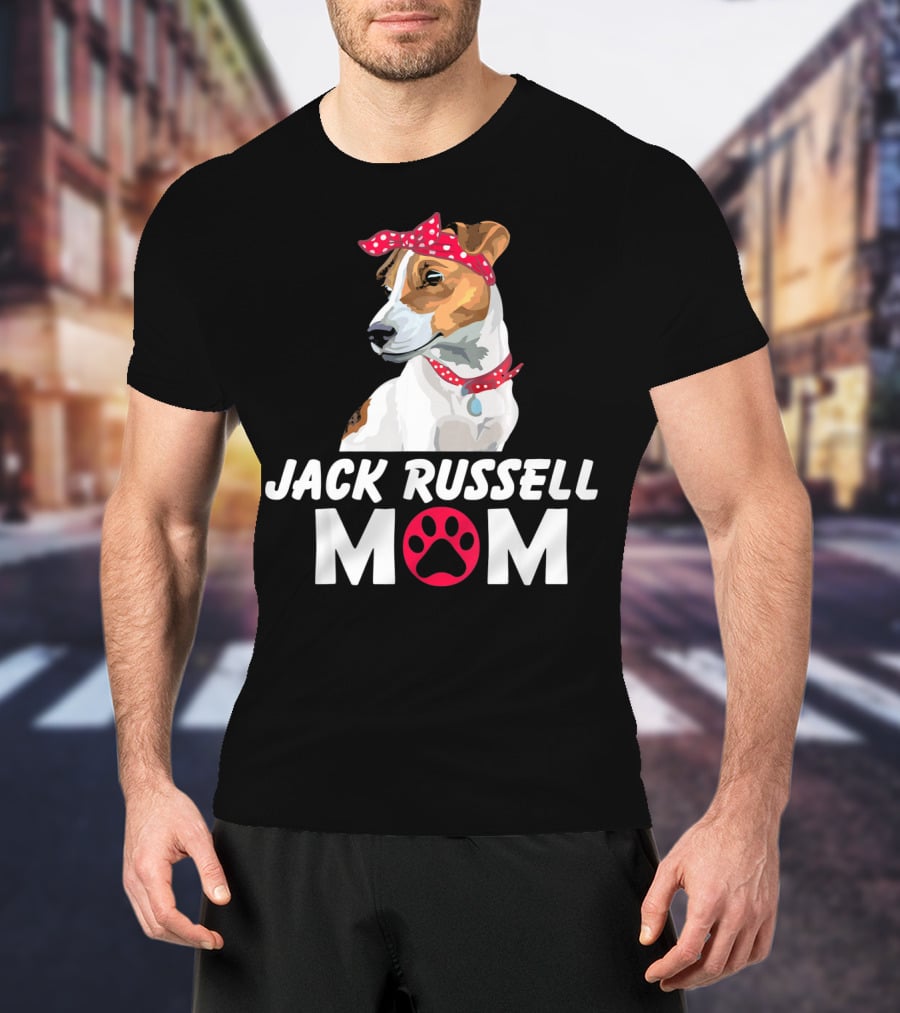 Jack Russell Mom With Bandana And Paw Prints T-Shirt