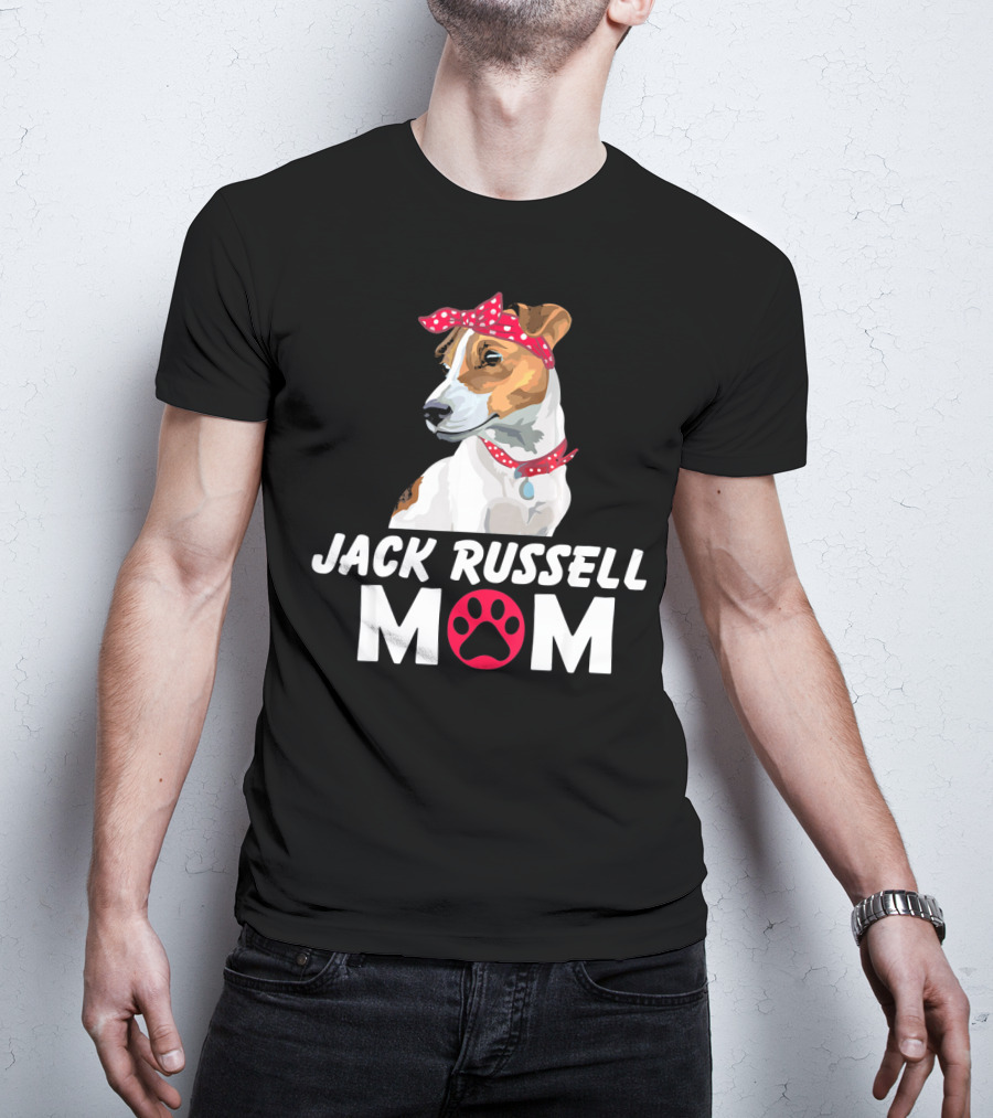 Jack Russell Mom With Bandana And Paw Prints T-Shirt
