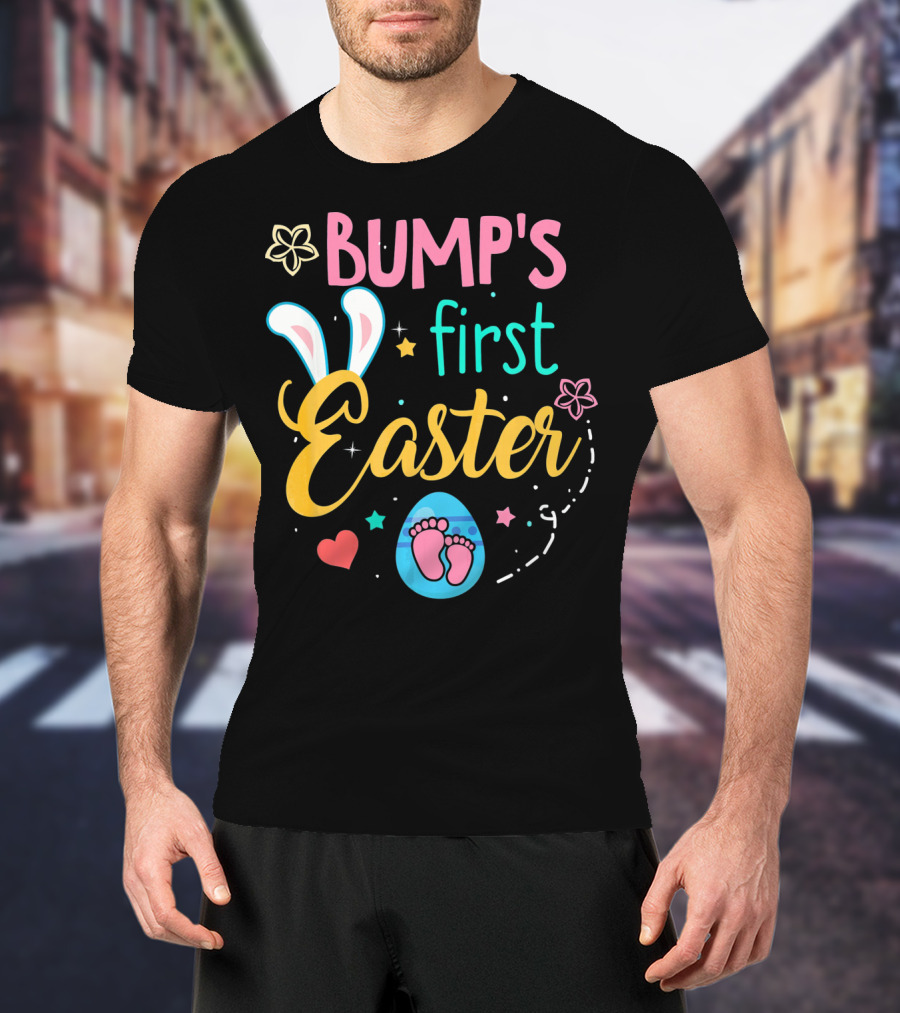 Bump's First Easter New Baby Mother Pregn Bunny Ears Hearts Flowers T-Shirt