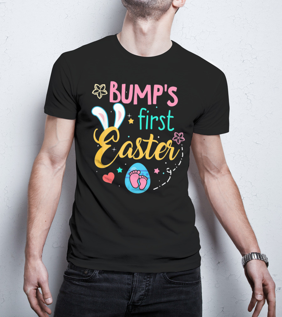 Bump's First Easter New Baby Mother Pregn Bunny Ears Hearts Flowers T-Shirt