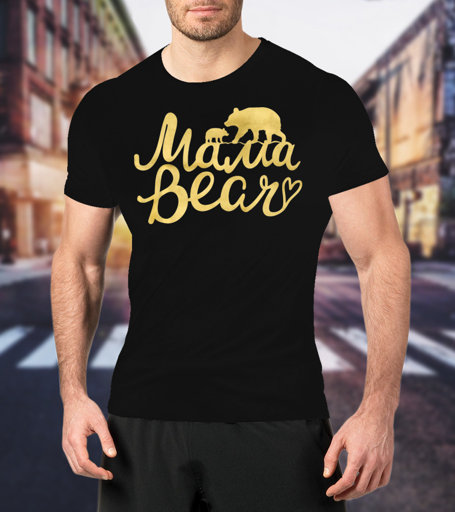 Mama Bear Vintage Mom Birthday Mother Bear And Cub Heart T-Shirt
