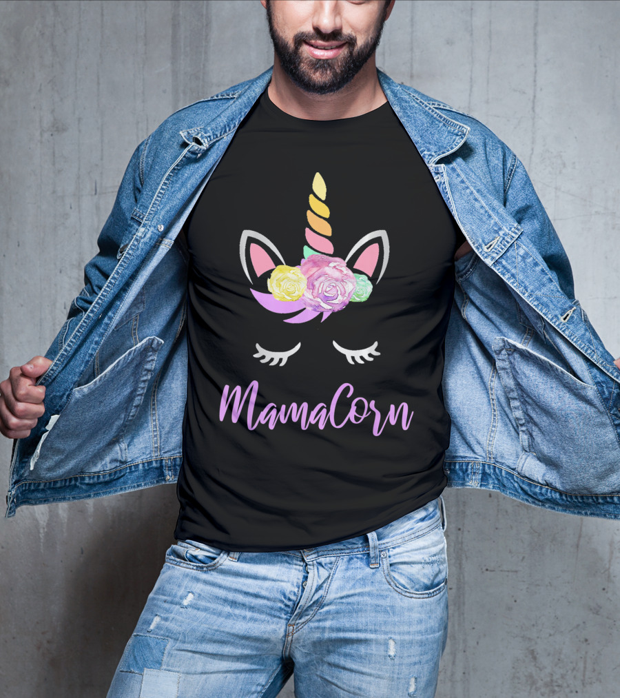 Mamacorn Unicorn Floral Roses Horn Ears And Lashes T-Shirt