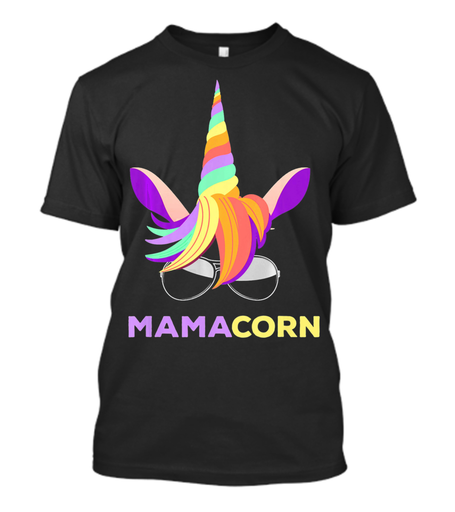 Mamacorn Unicorn Mom With Sunglasses Rainbow Horn T-Shirt
