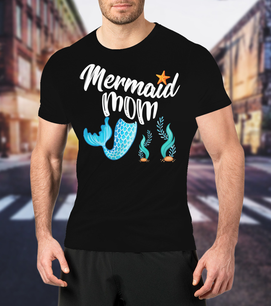 Mermaid Mom Starfish Tail Seashell Party Cute Out T-Shirt