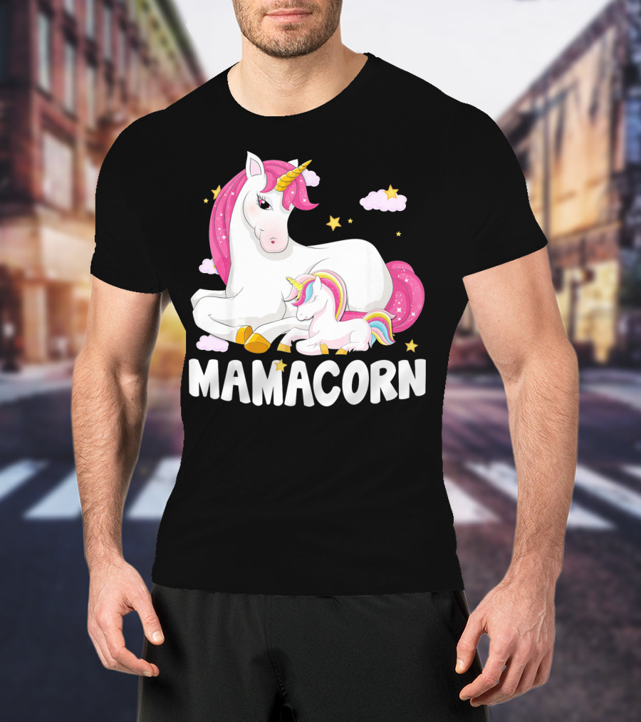 Mamacorn Unicorn New Mom Baby Momm With Stars And Clouds T-Shirt