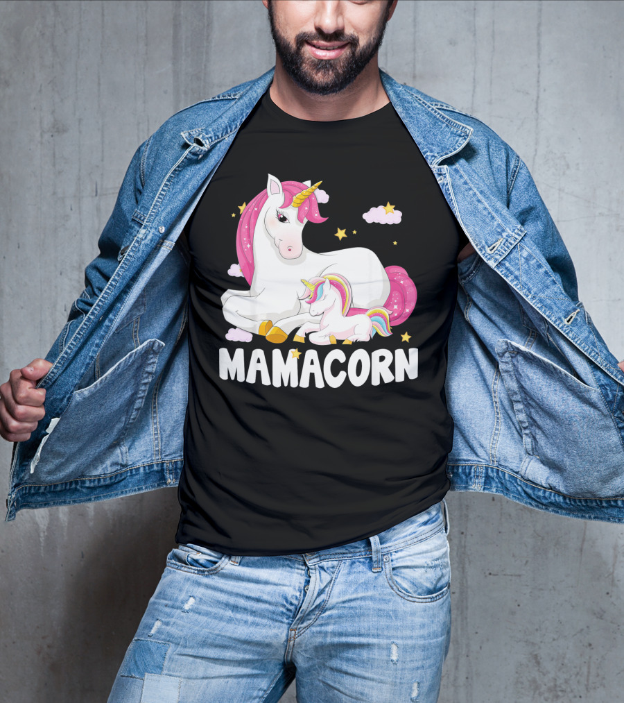 Mamacorn Unicorn New Mom Baby Momm With Stars And Clouds T-Shirt