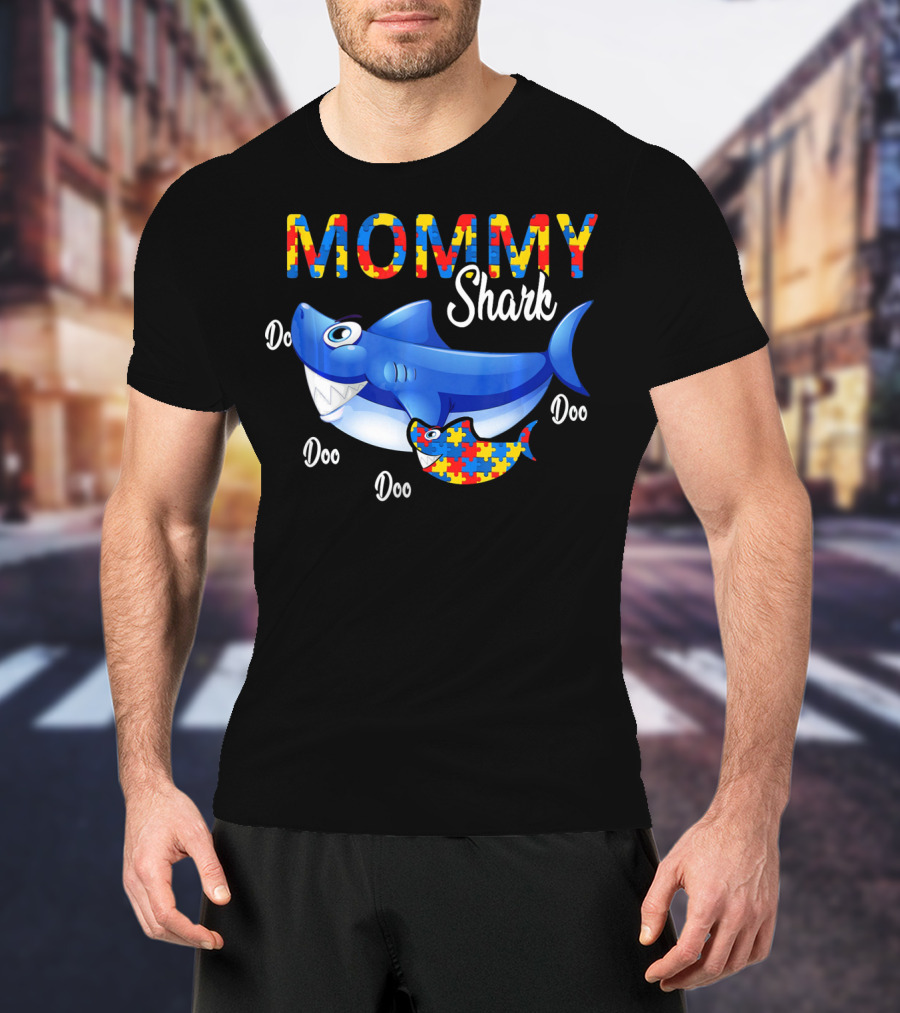 MOMMY Shark Puzzle Autism Awareness Doo Doo T-Shirt