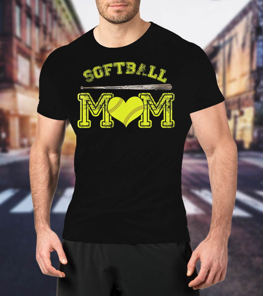Softball Mom Love Heart Bat T-Shirt