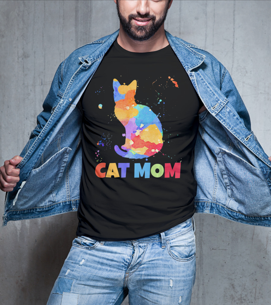 CAT MOM Colorful Watercolor Silhouette With Splash T-Shirt