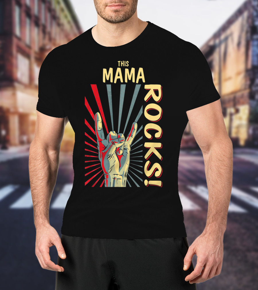 This Mama Rocks Vintage Retro Hand Gesture Concert T-Shirt