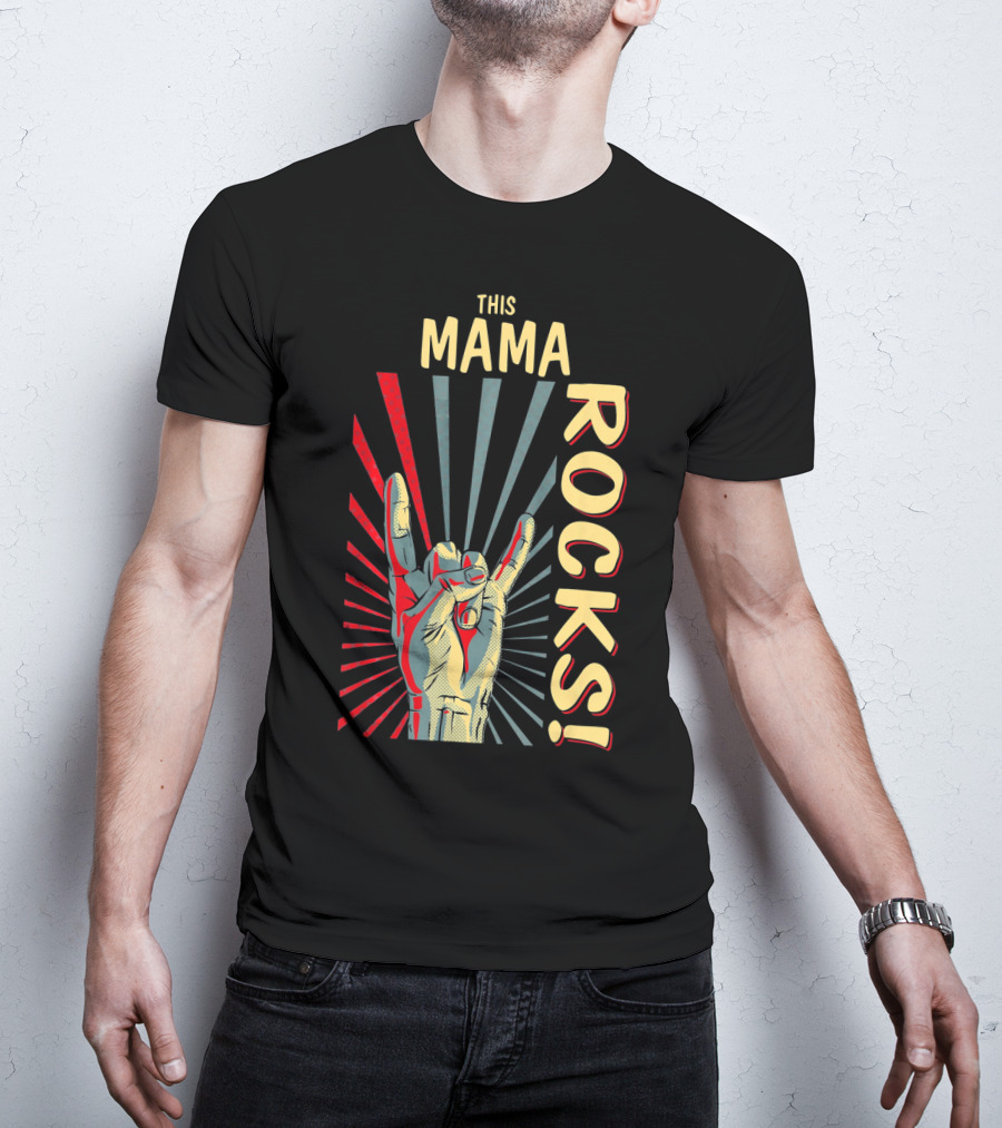 This Mama Rocks Vintage Retro Hand Gesture Concert T-Shirt