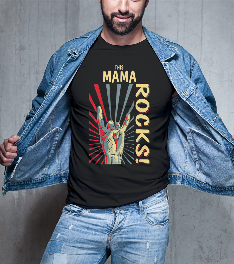 This Mama Rocks Vintage Retro Hand Gesture Concert T-Shirt