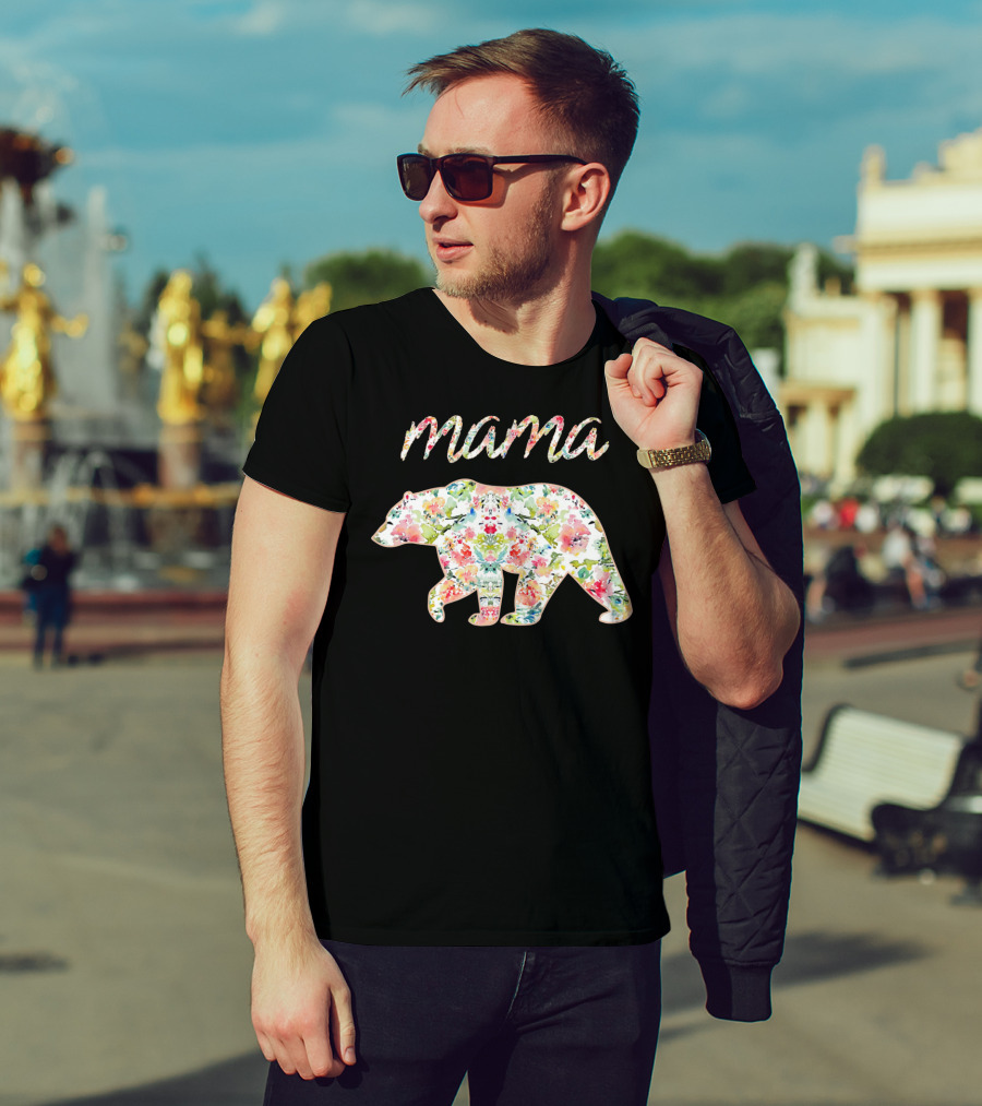 Mama Bear Floral Pattern With Colorful Flowers T-Shirt