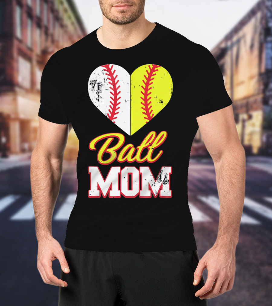 Funny Softball Mom Ball Mom Heart T-Shirt