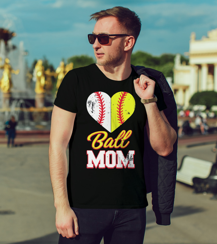 Funny Softball Mom Ball Mom Heart T-Shirt