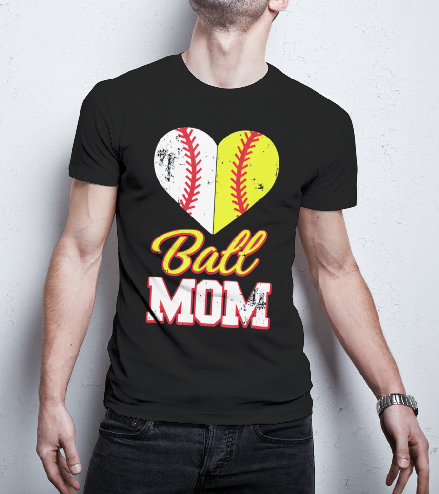 Funny Softball Mom Ball Mom Heart T-Shirt