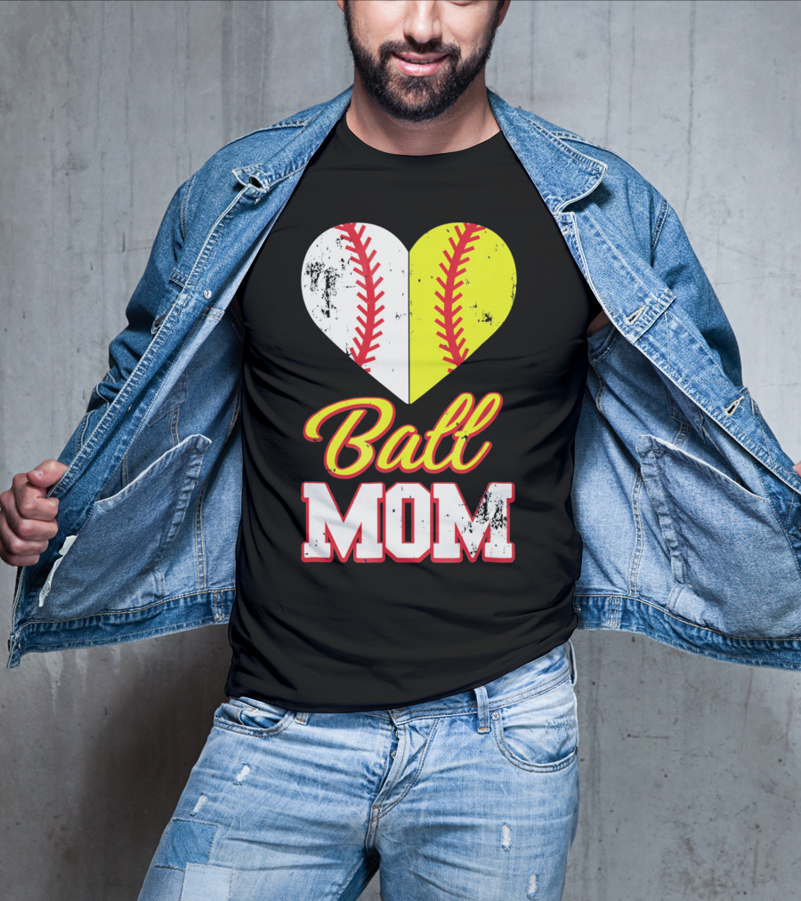 Funny Softball Mom Ball Mom Heart T-Shirt