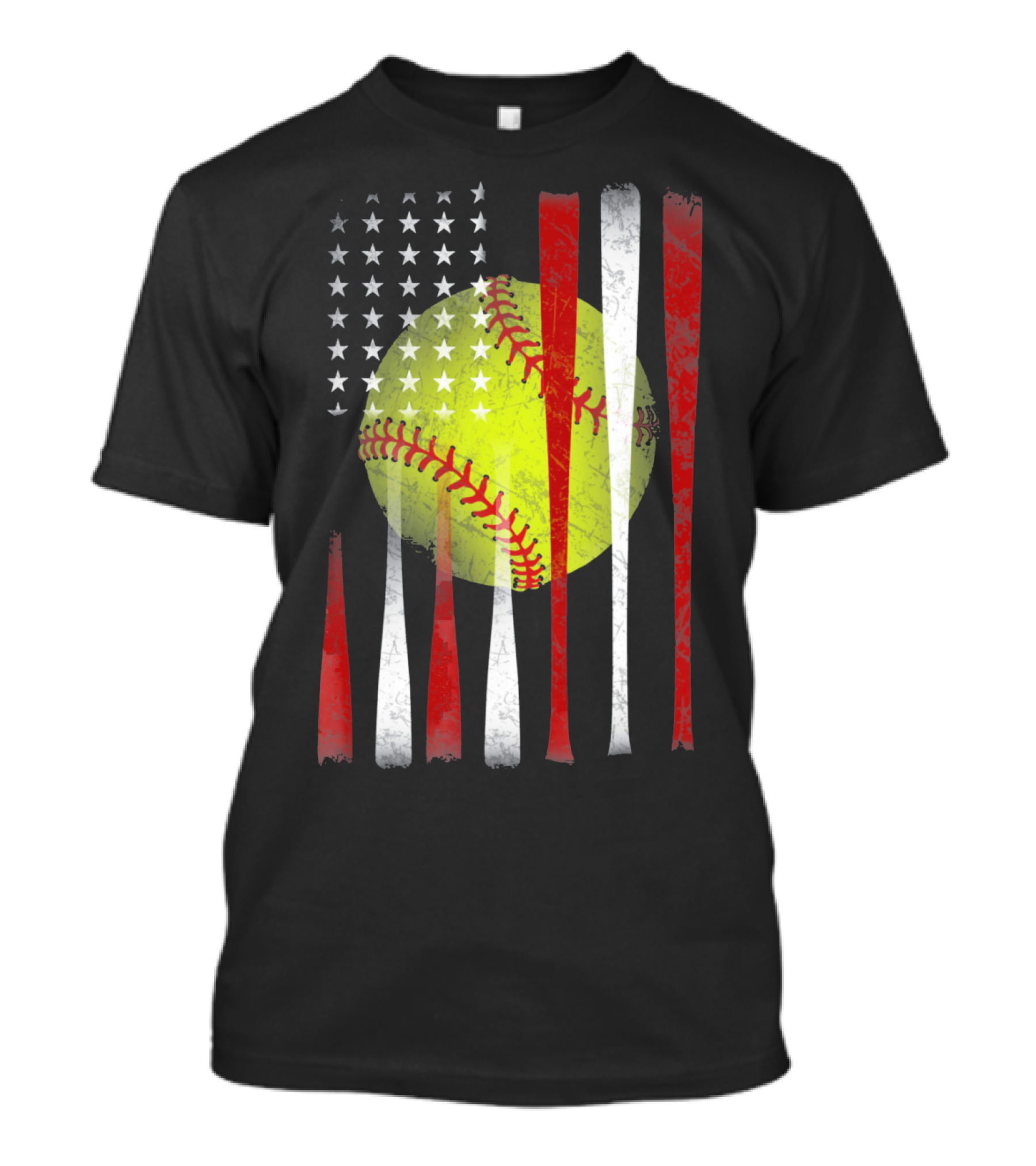 American Flag Vintage Softball Bats Stars Baseball T-Shirt