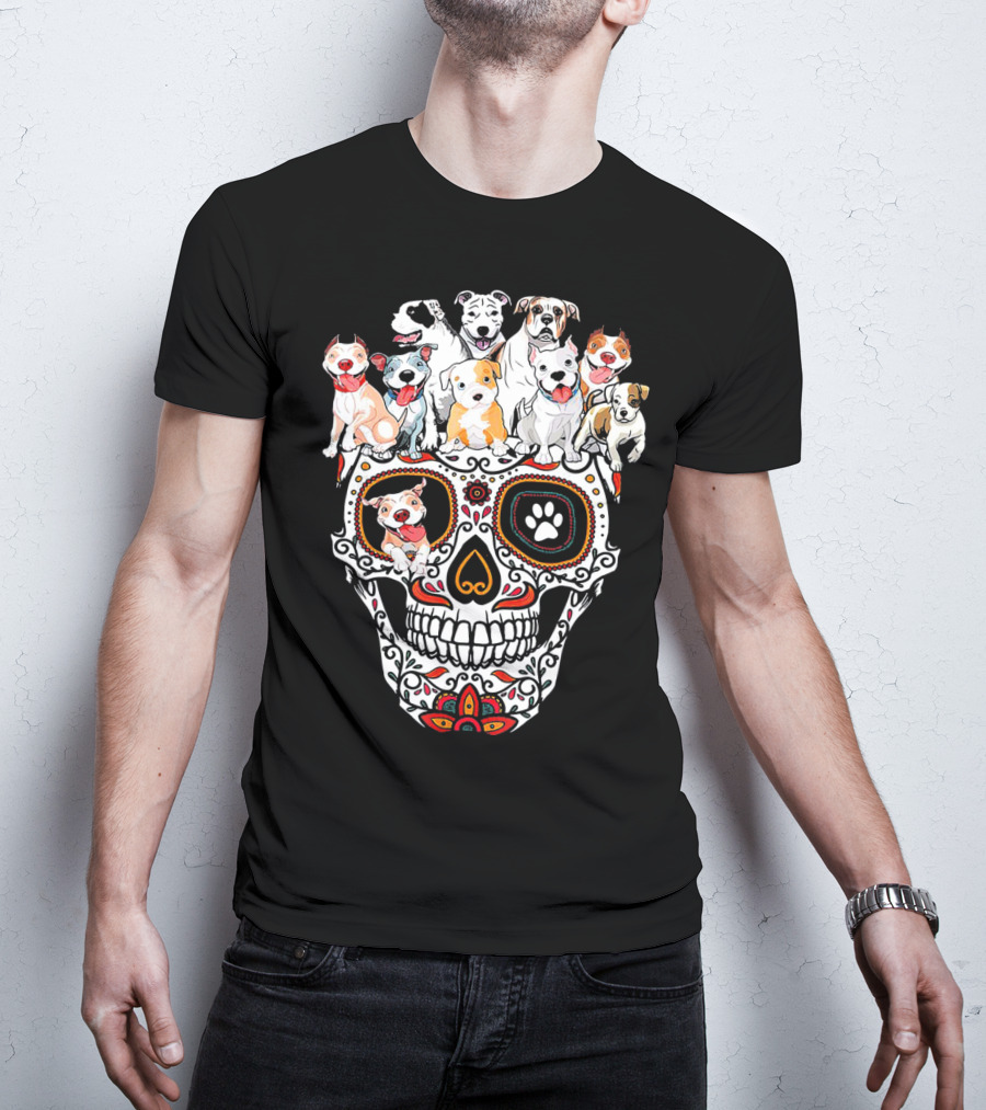Pitbull Mom Sugar Skull Funny Canine Compilation T-Shirt