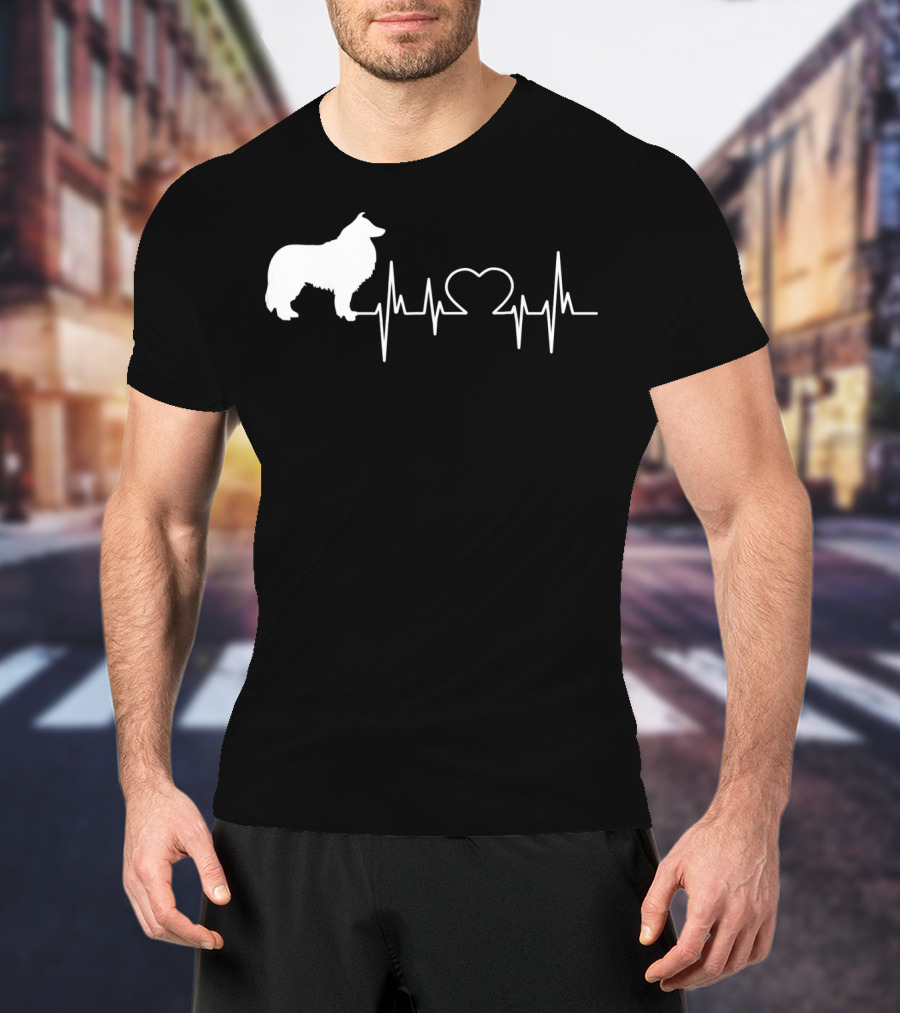 Rough Collie Dad Heartbeat With Heart Outline T-Shirt