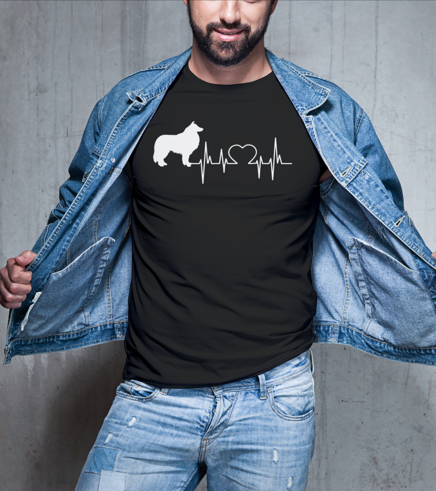 Rough Collie Dad Heartbeat With Heart Outline T-Shirt