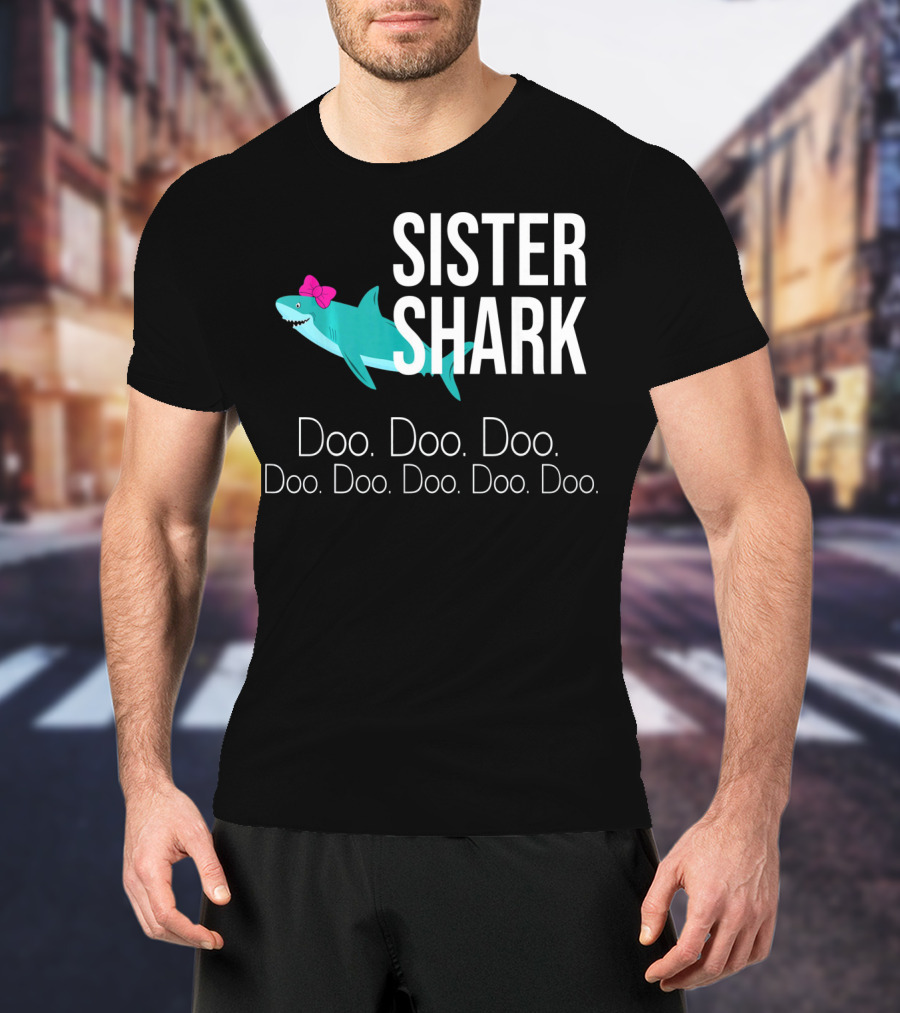Sister Shark Doo Doo Doo Bow Pink T-Shirt