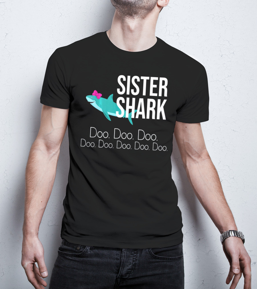 Sister Shark Doo Doo Doo Bow Pink T-Shirt