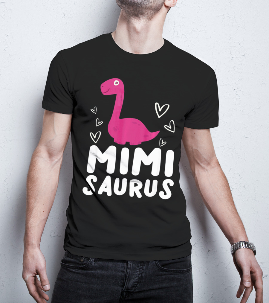 Mimisaurus Rex Mimi Saurus Din Pink Dinosaur With Hearts T-Shirt