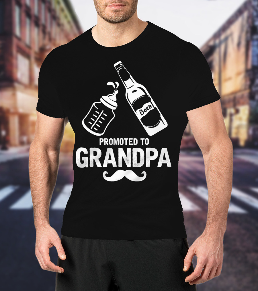 Promoted To Grandpa First Time Dad Beer Bottle Baby Bottle T-Shirt