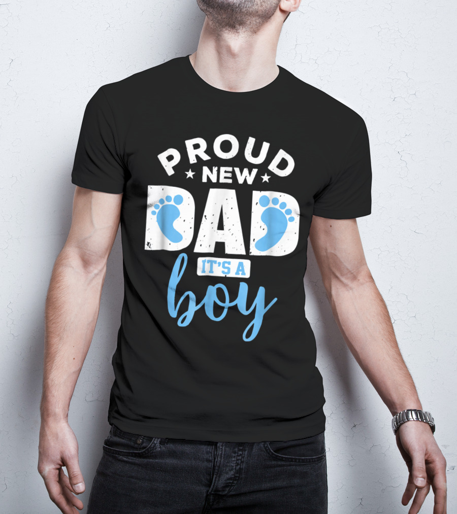 Proud New Dad It's A Boy Blue Footprints T-Shirt