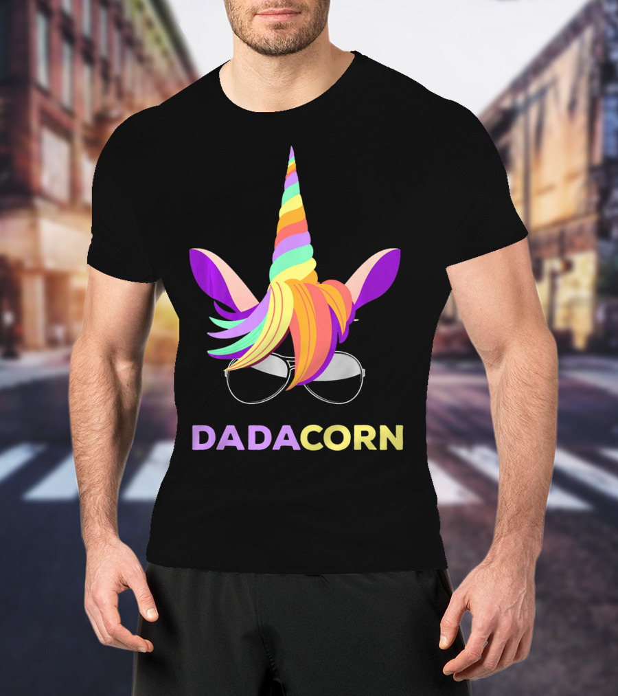 Unicorn Dad Funny Dadacorn Rainbow Horn Sunglasses T-Shirt