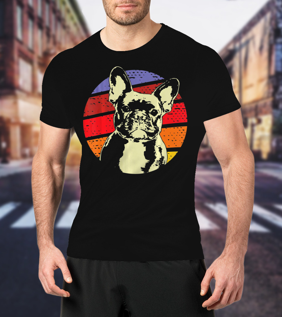 Vintage French Bulldog Dad Retro Colorful Stripes T-Shirt