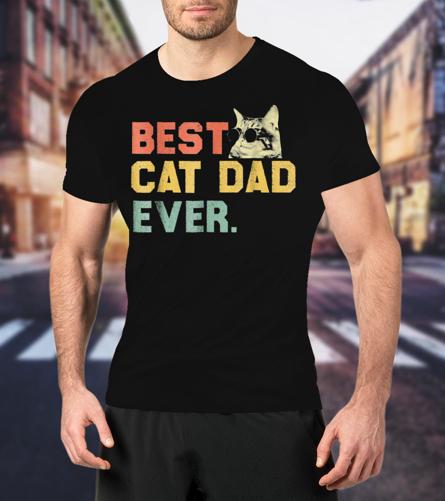 Best Cat Dad Ever Vintage Sunglasses Cat Daddy T-Shirt