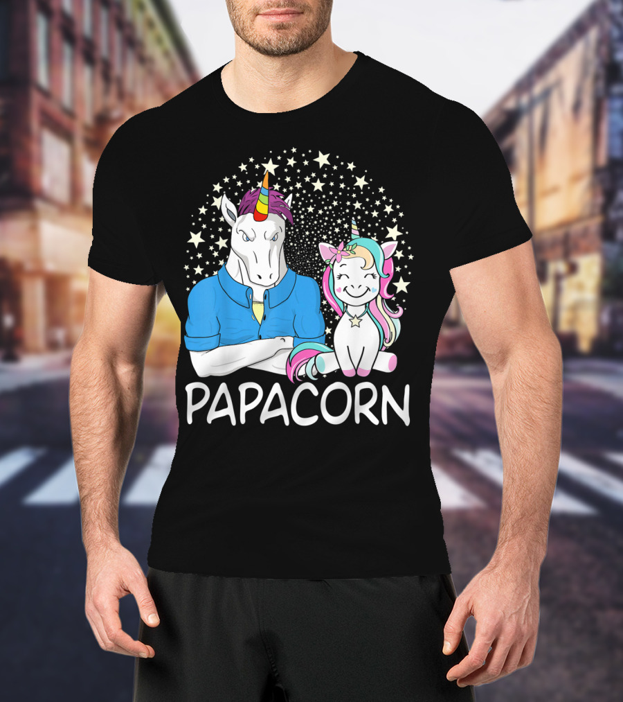Papacorn Unicorn Dad And Baby Daddy Mens Stars T-Shirt
