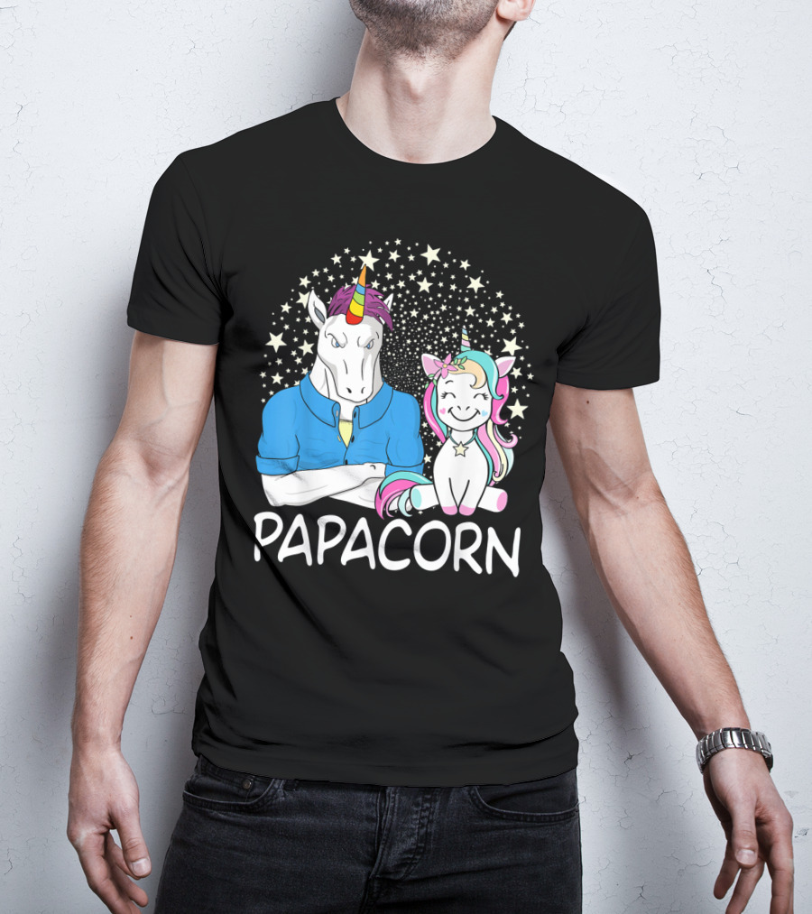 Papacorn Unicorn Dad And Baby Daddy Mens Stars T-Shirt