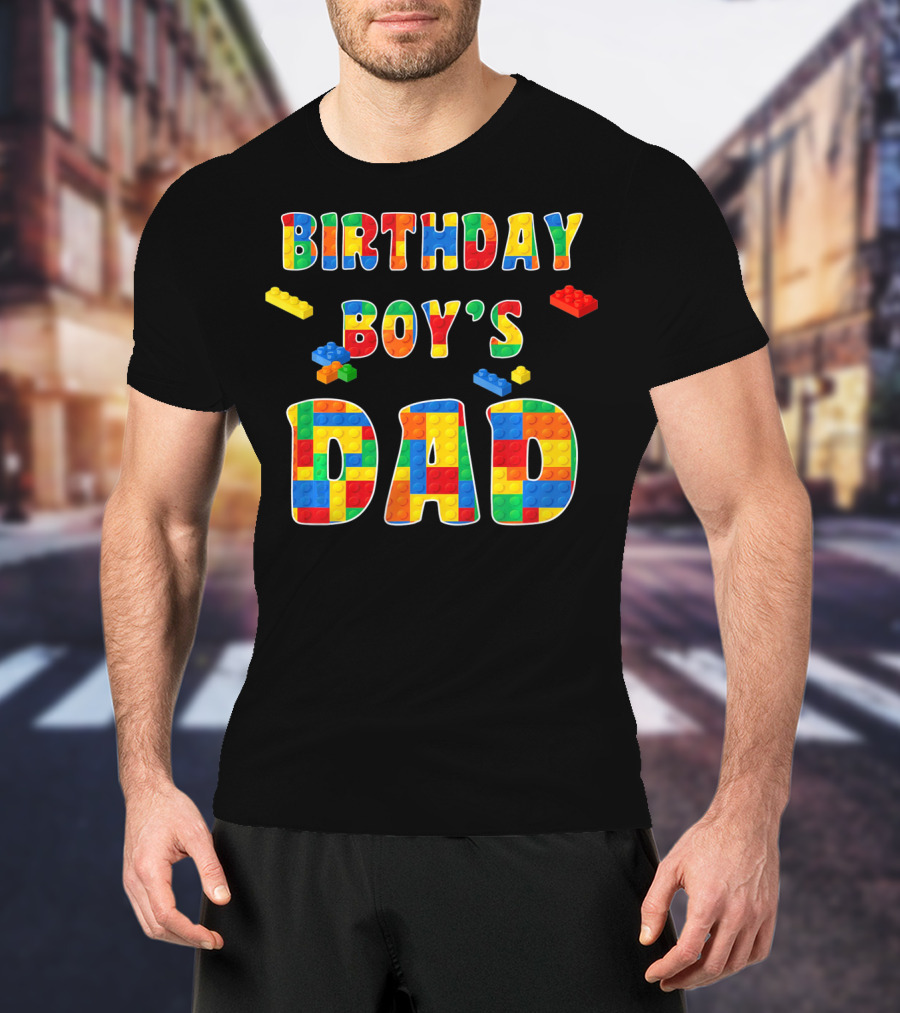 Birthday Boy's Dad With Colorful Building Blocks T-Shirt
