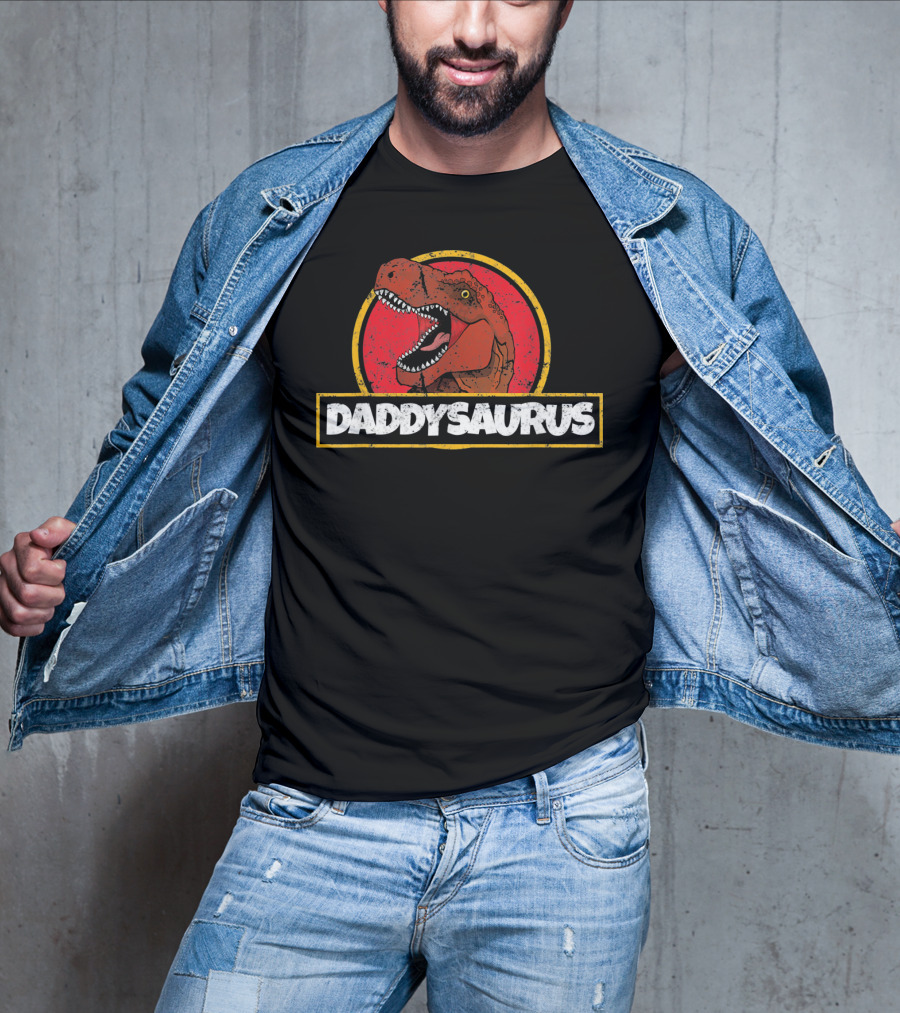 Daddysaurus TRex Dinosaur Fathers Retro Jurassic T-Shirt