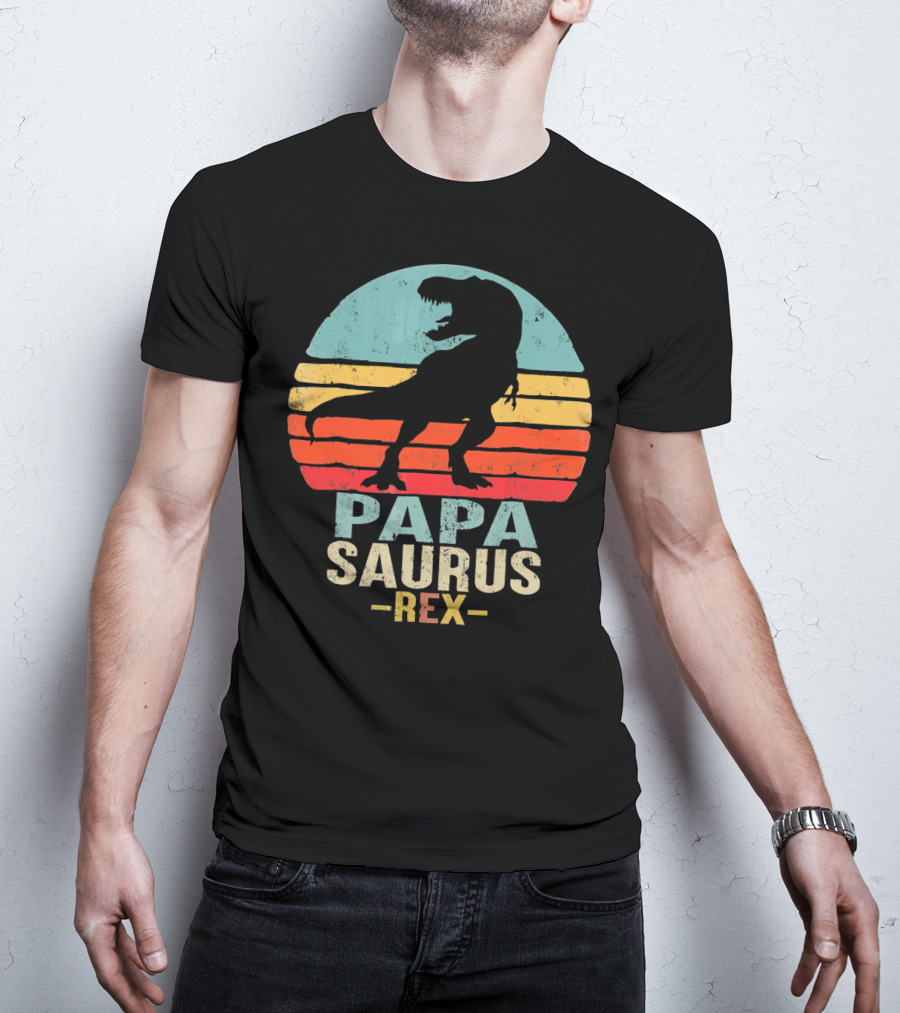 Papasaurus Rex Dinosaur Silhouette Retro T-Shirt