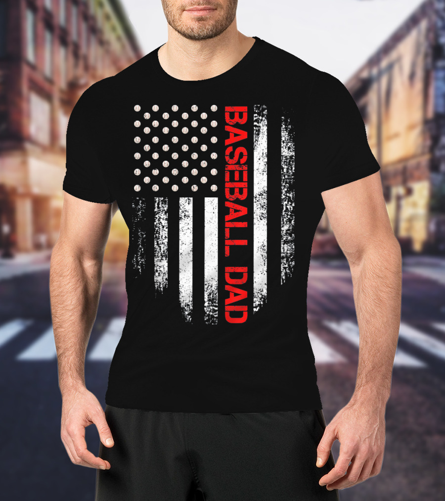 Baseball Dad Vintage USA American Flag Proud T-Shirt
