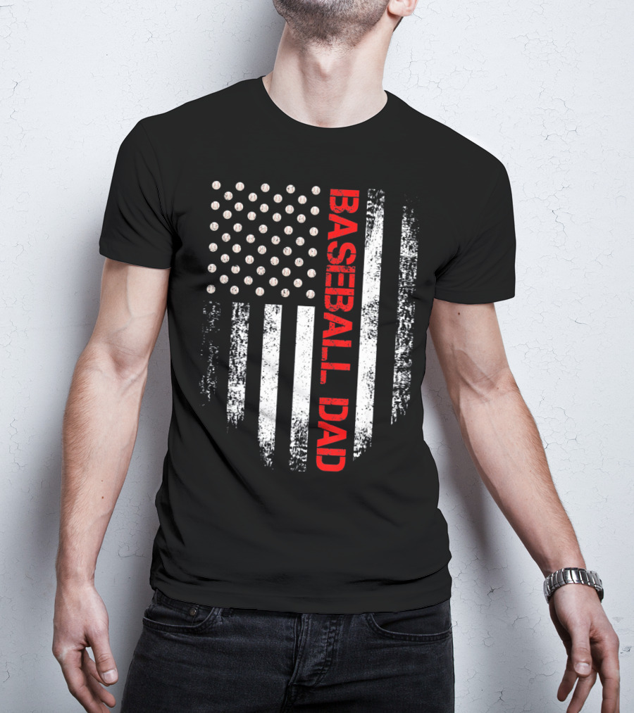 Baseball Dad Vintage USA American Flag Proud T-Shirt