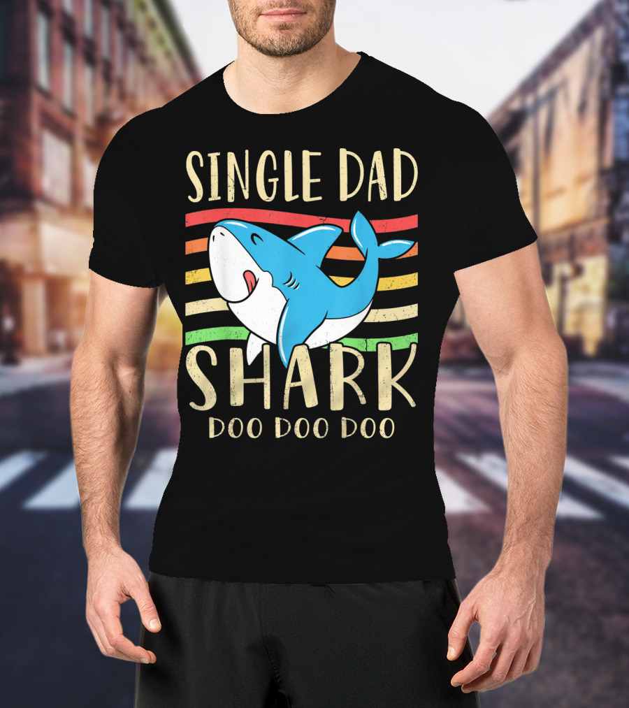 Single Dad Shark Doo Doo Doo Retro Vintage T-Shirt