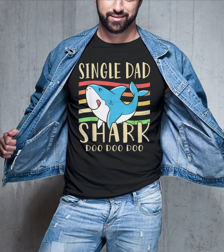 Single Dad Shark Doo Doo Doo Retro Vintage T-Shirt