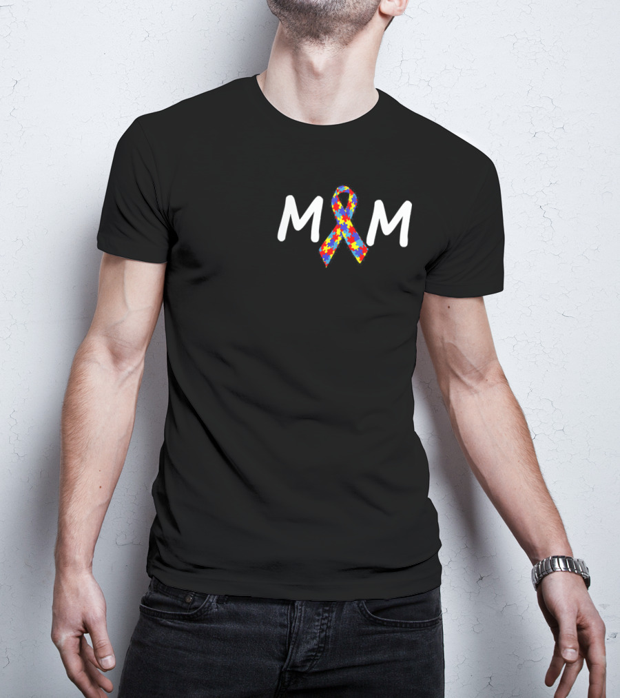 MOM Puzzle Ribbon Autism Awareness T-Shirt