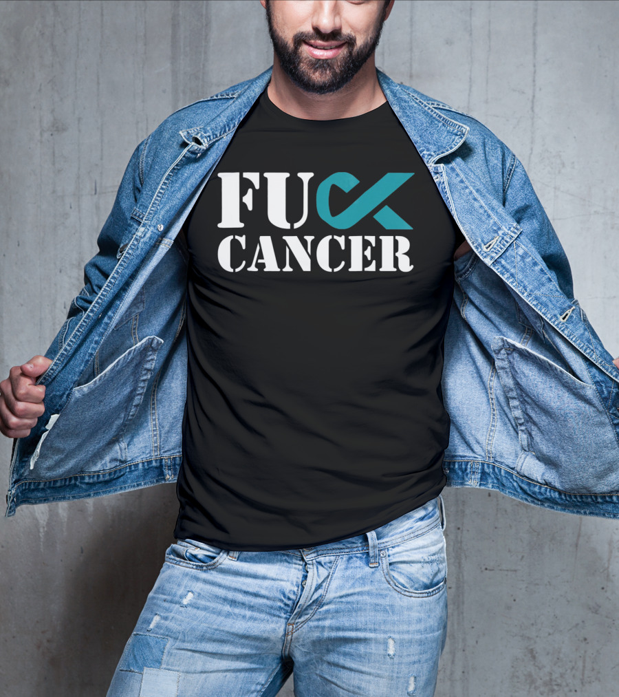 Fck Cancer Teal Ribbon Ovarian Cancer Awareness T-Shirt